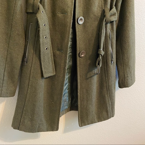 Tulle / Anthropologie Trench Coat Army Green Belted Waist Sz S - Picture 3 of 9